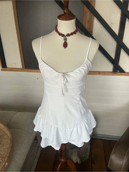 Derek Heart Dresses & Skirts - White Ruffle Hem Spaghetti Strap Mini Dress
